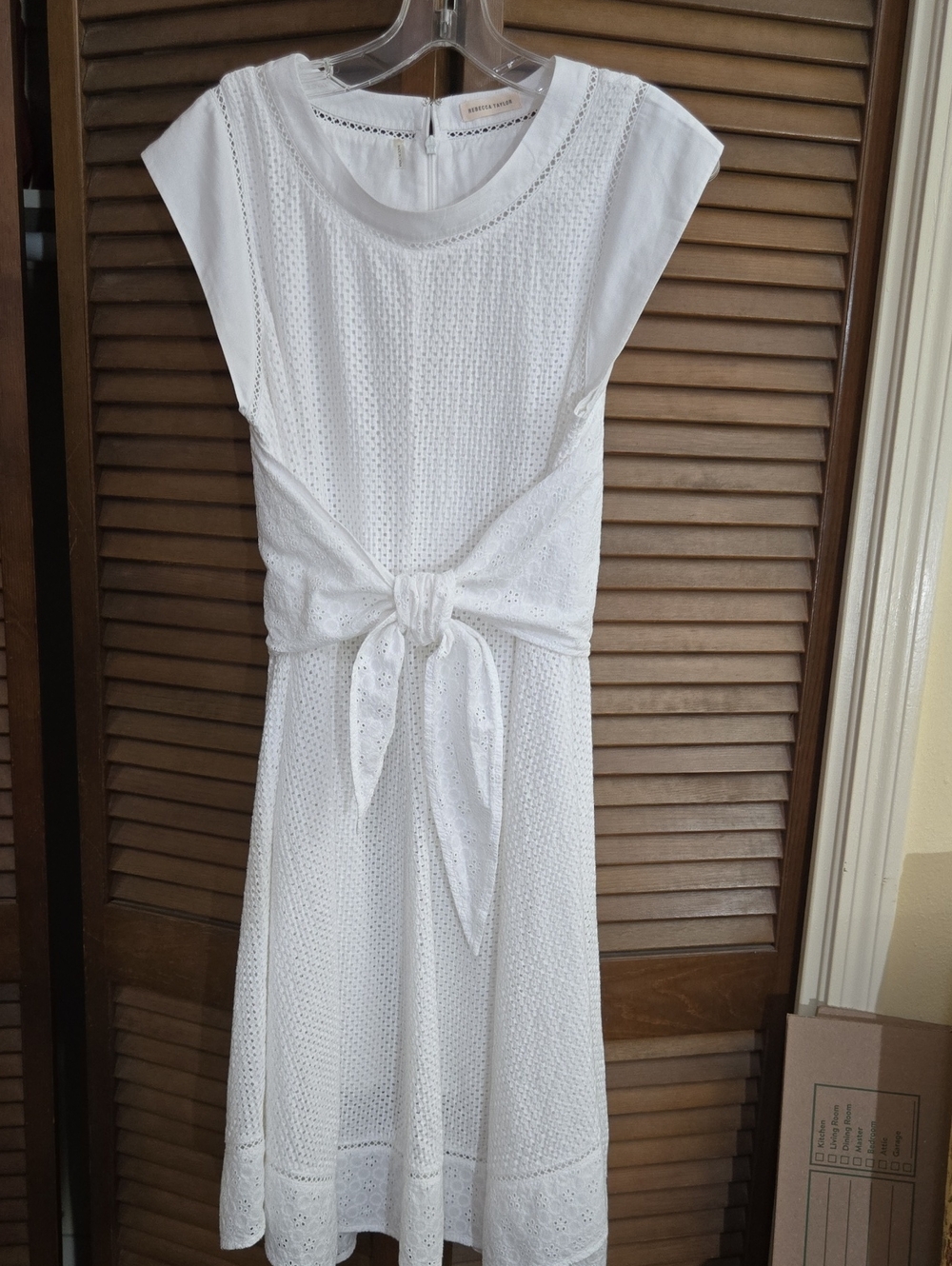 Rebecca Taylor White Eyelet  Dress with Tie Waist  100% Cotton